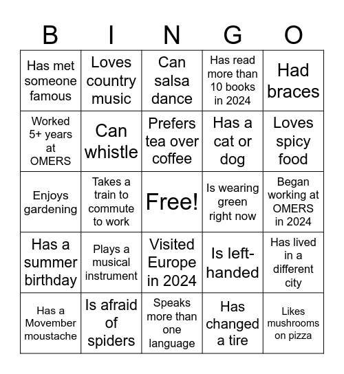 OMERS Holiday Bingo Card