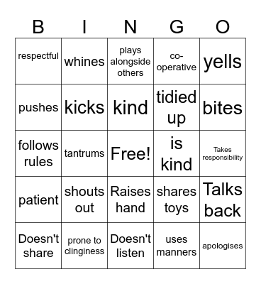 Behaviour Bingo Card