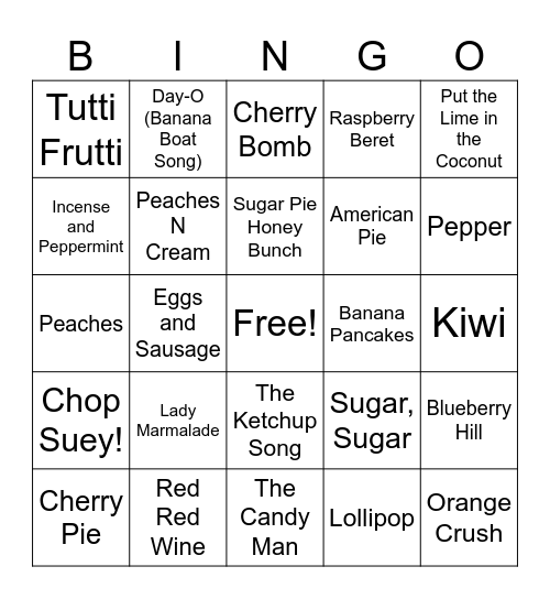 Food Fight! Bingo Card