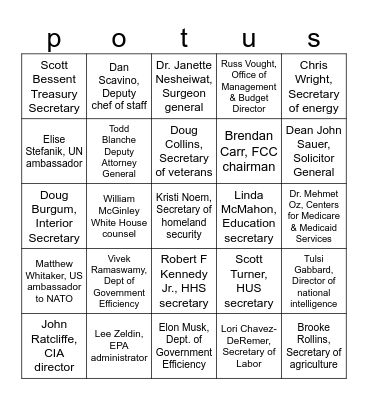 Trump Administration Bingo Card