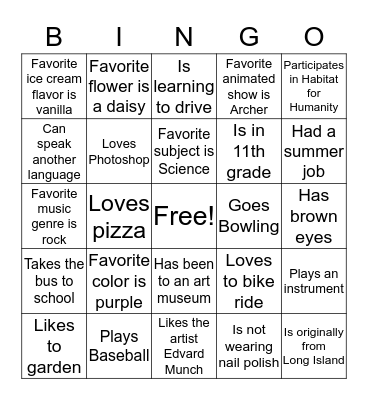 Ice Breaker Bingo Card