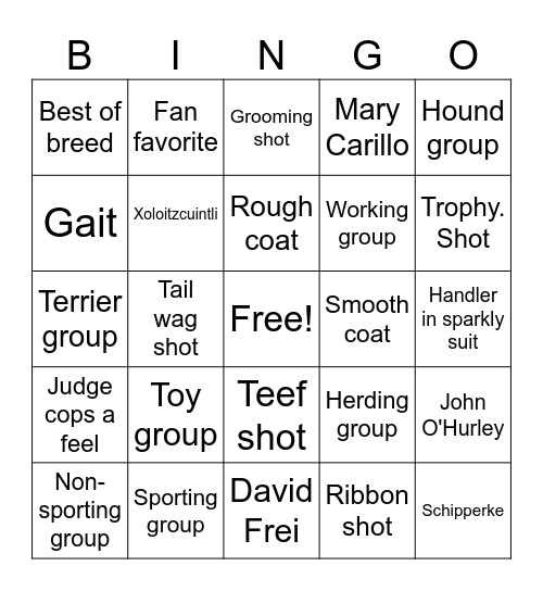 2024 Dog Show Bingo Card