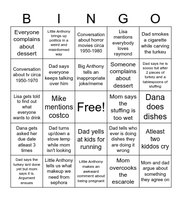 TURKEY DAY BINGO Card