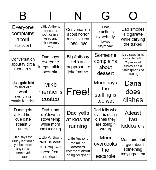 TURKEY DAY BINGO Card