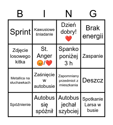 Codzienne bingo Card