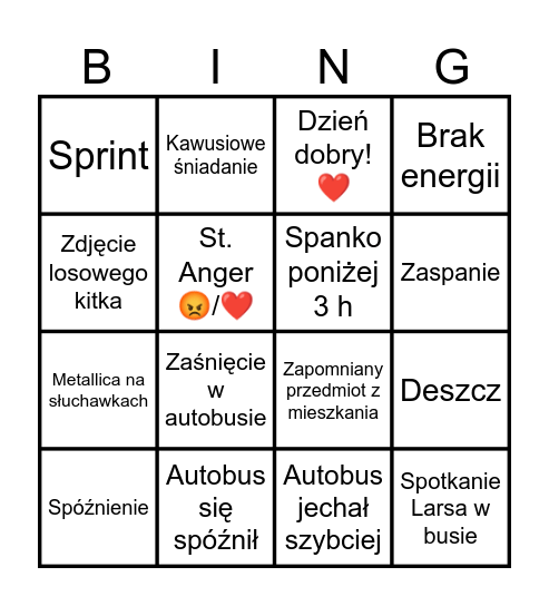 Codzienne bingo Card