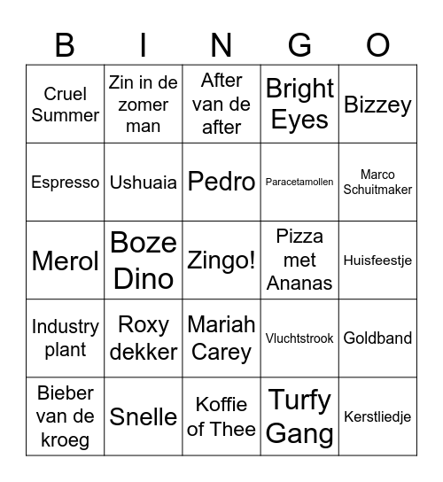 Zingo Bingo Card