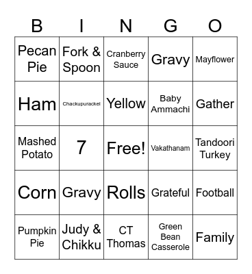 Chacku Thanksgiving 2024 Bingo Card