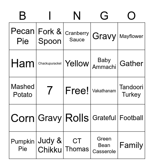 Chacku Thanksgiving 2024 Bingo Card