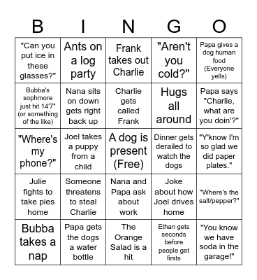 Family Bingo Card