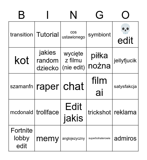 Shortowe bingo Card