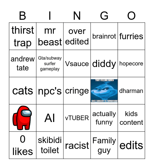 yt shorts bingo Card