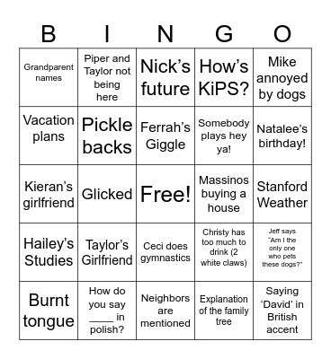 Thanksgiving Day Drinking Game 2023 Bingo Card