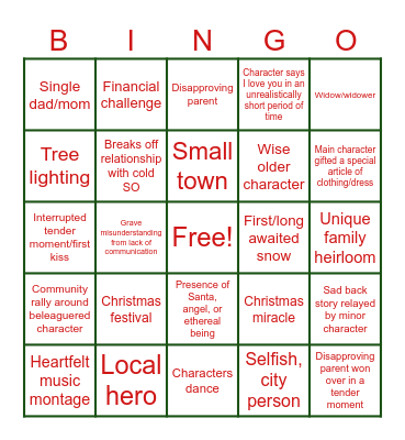 Christmas Movie Bingo Card