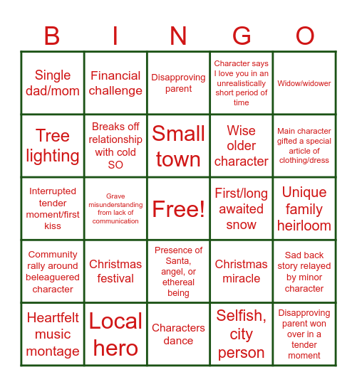 Christmas Movie Bingo Card