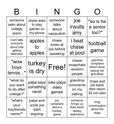 Thanksgiving Bingo Card