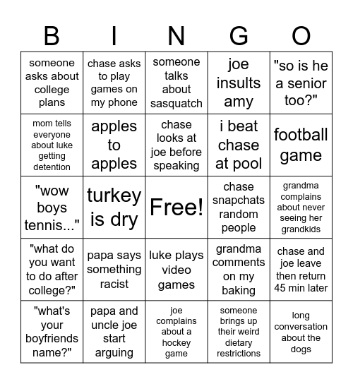 Thanksgiving Bingo Card