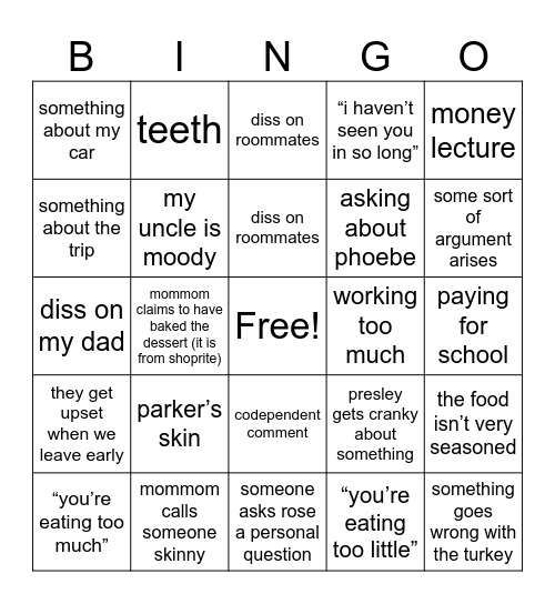 Thanksgiving :) Bingo Card