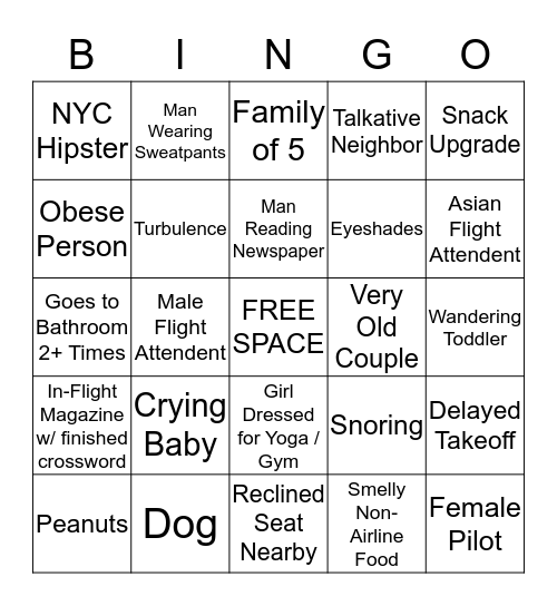 In-Flight Bingo Card