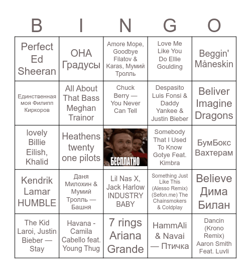 Музыкальное лото! Bingo Card