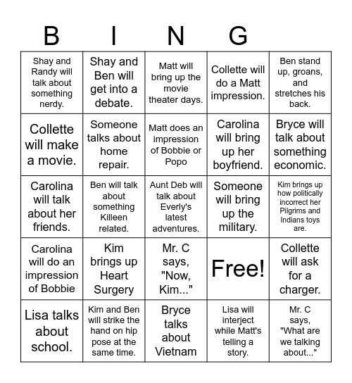 Chamber Thanksgiving 2024 Bingo Card