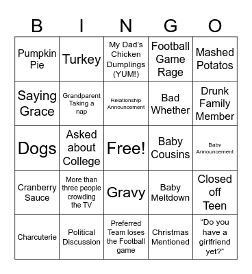 Thanksgiving Bingo Card