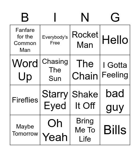 Round 2 Bingo Card