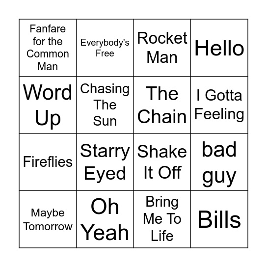 Round 2 Bingo Card