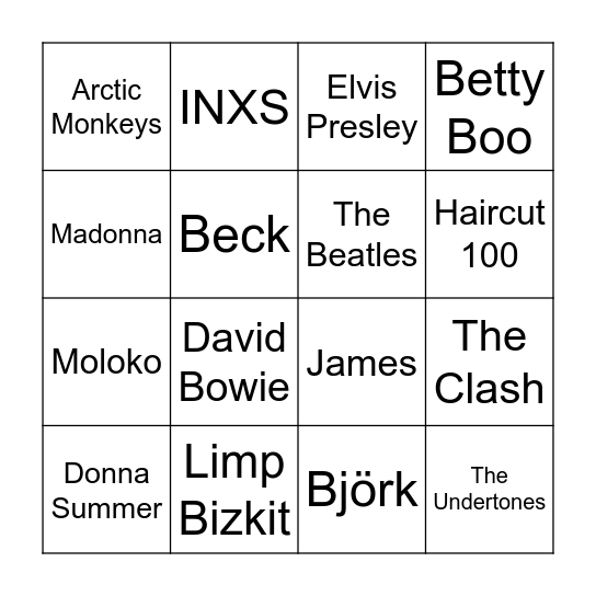 Artist Bingo Card
