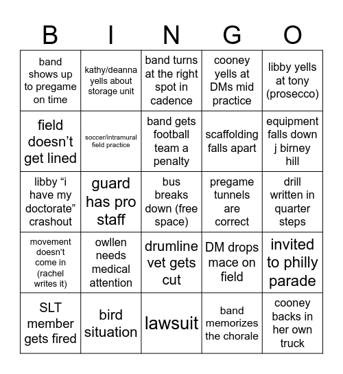 RUMB 2025 Season Bingo Card