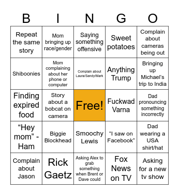 Bruno Thanksgiving Bingo Card