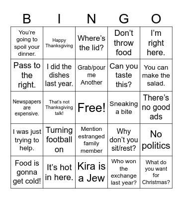 Thanksgiving Bingo Card