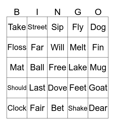 Rhyming Bingo Card