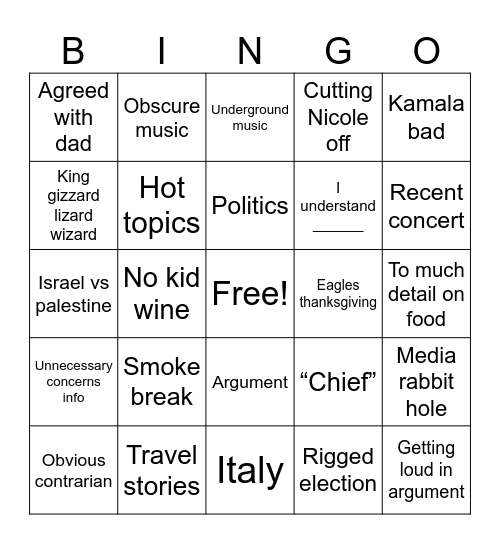 Untitled Bingo Card