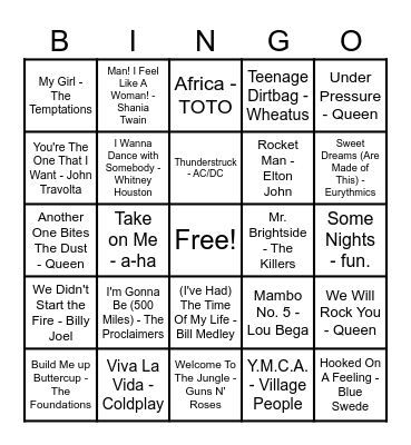 Maddie's Musical Mash Bingo Card