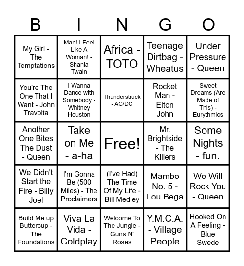 Maddie's Musical Mash Bingo Card