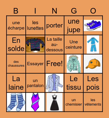 French Clothing and Accessories Bingo Card