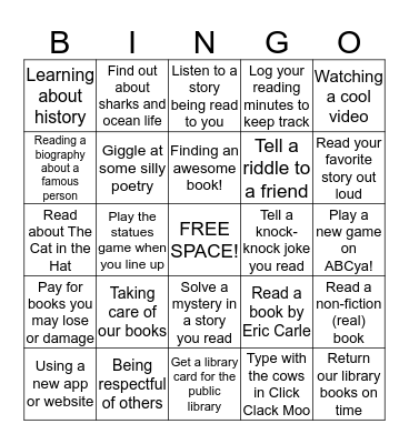 Welcome to the Quinn Library, Grade 2! Bingo Card