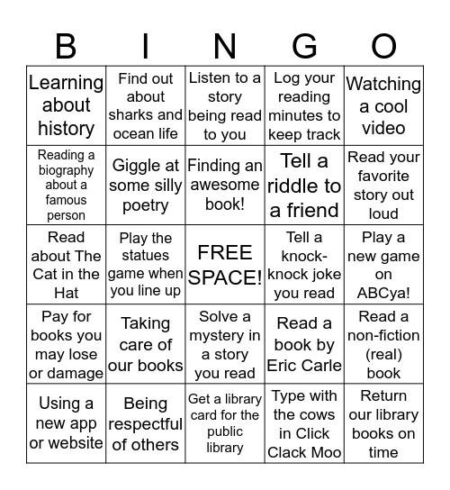 Welcome to the Quinn Library, Grade 2! Bingo Card