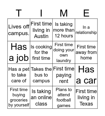 Balancing Time Bingo Card