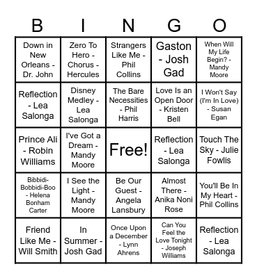 Disney Classics Bingo Card