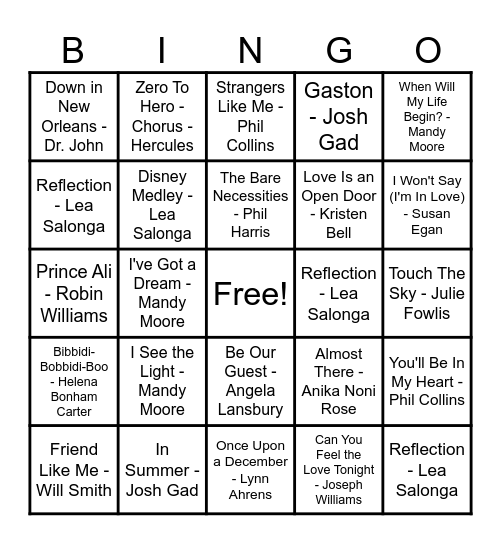 Disney Classics Bingo Card