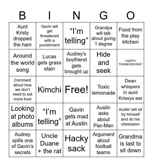 Thanksgiving Bingo Card