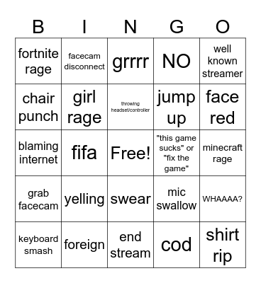 GAMER RAGE BINGO Card