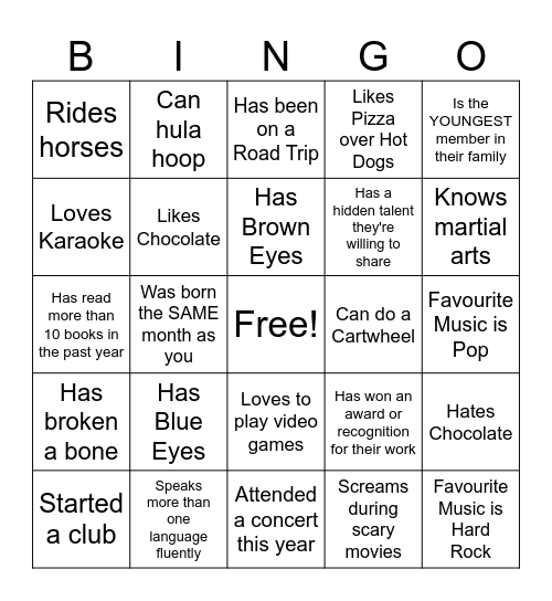 Let's Get to Know Each Other Bingo Card