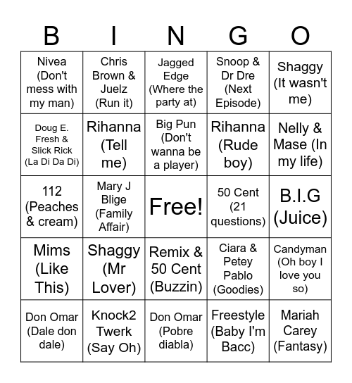 90s R&B ~ Don Omar Bingo Card