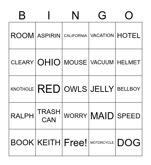 MOUSE AND THE MOTORCYCLE Bingo Card