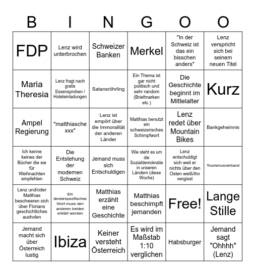 Servus Grüzi Hallo Bingo Card