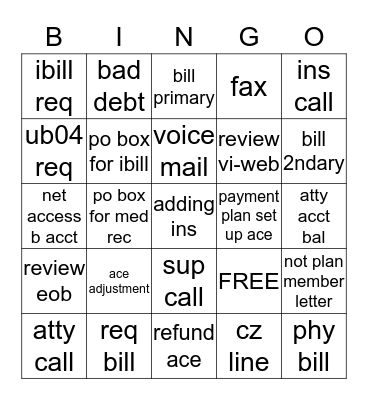 =) CUSTOMER SERVICE BINGO =) Bingo Card