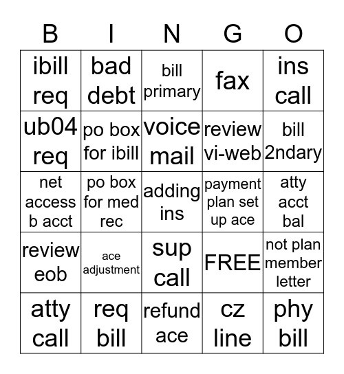 =) CUSTOMER SERVICE BINGO =) Bingo Card